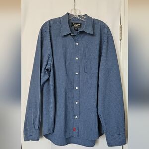Abercrombie & Fitch Mens Navy Checkered Button Down Shirt Size Large